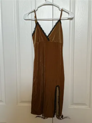 Forever 21 Gold Velvet Slip Dress with Black Lace thumbnail 2