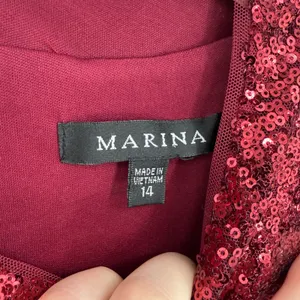Marina Womens Red Sequin‎ Short Sleeve Shift Cocktail Party Dress Size 14 thumbnail 5