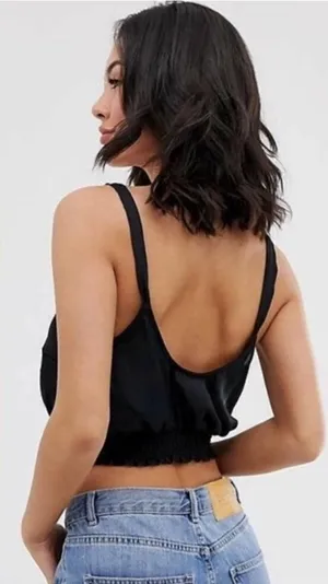 Free People Intimately You Honey Black Satin Crop Top Size Small Boho Indie thumbnail 1