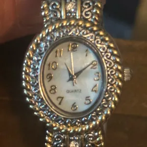 Vintage Accutime fancy two tone rhinestone cuff watch thumbnail 4