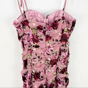 LPA Ruched Dress With Ties in Roses On Roses Pink Floral Revolve Size Small S thumbnail 7