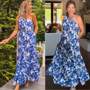 Hyacinth House Sybil Maxi Dress XXS Blue Floral One Shoulder Cotton Lined NWT thumbnail 16