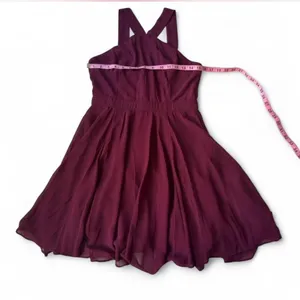 Lulus Burgandy halter neck dress with flowy skirt thumbnail 3
