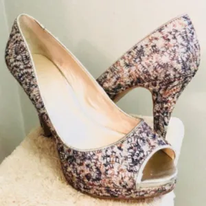 Nine West Metallic Giltter Heels Sparkly Silver Lace Open Toe Evening 7.5 M thumbnail 2