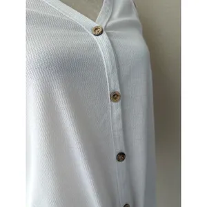 White Waffle Knit Button Front Tie Hem Tank Top Sleeveless V-Neck Large‎ thumbnail 2