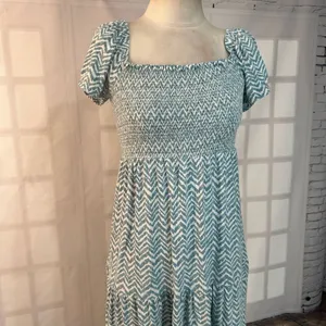 Daily Practice Anthropologie Blue and White Chevron smocked tiered Maxi Dress Si thumbnail 4