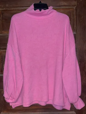 Pink Ribbed Turtleneck Sweater Size M thumbnail 1
