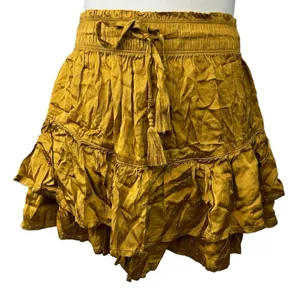 Aerie Size S Mini Skirt‎ Sweet N’ Silky In Honey Ruffle Layers Satin Elastic NEW thumbnail 3
