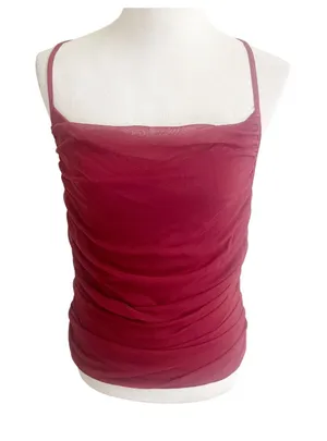 Anthropologie Tank Top Women's Medium Maroon Ruched Racerback Romantic Party thumbnail 1
