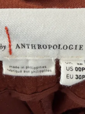 Anthropologie Linen Cotton Button-Trim Wide-Leg Culotte Pants Brown 00 Petite‎ thumbnail 6