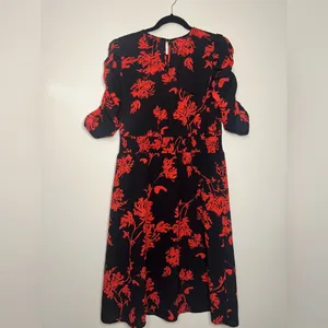 Who What‎ Wear Black Red Floral Puff Sleeve Midi Dress Size L cocktail wedding thumbnail 8