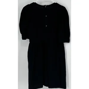 &merci Babydoll Dress Women Large Black Textured Gauze Puff Sleeve Crinkled Chic thumbnail 9
