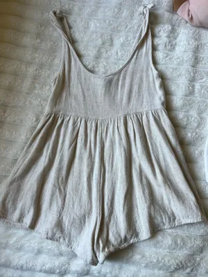 Princess Polly Linen Romper Beige thumbnail 1