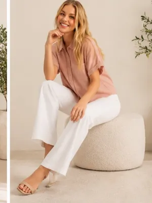 Blush Pink Rayon Linen Button Front Relaxed Blouse | Boutique NWT M thumbnail 6