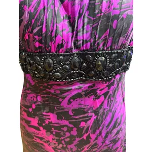 House of Deréon Black Purple Beaded Waist Maxi Dress Women's Size 12 EUC thumbnail 4