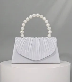 white satin pearl handbag thumbnail 2