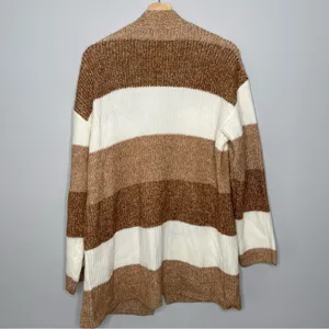 Nine West Colorblock Striped Brown Tan‎ Open Front Cardigan (X-Large) thumbnail 4