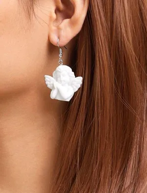NEW Pair of white angel dangle earrings, cherub earrings, trendy y2k jewelry, angel jewelry, stocking stuffer thumbnail 1