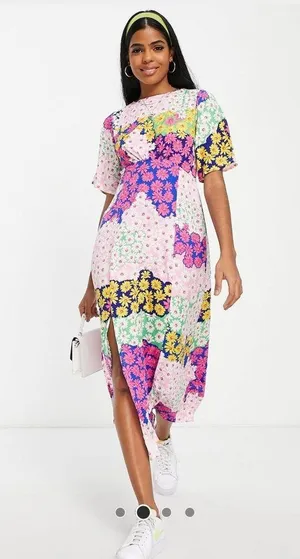 Flutter sleeve midi tea dress in mixed floral print, size s (us 4) thumbnail 8
