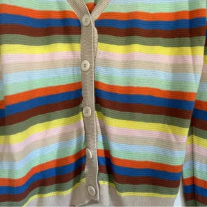 27 Miles Malibu Rainbow Stripe Button Down V Neck Knit Preppy Cardigan Sweater L thumbnail 2