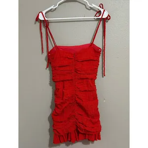 Lovers + Friends Amy Cherry Red Textured Ruched Mini Dress Women’s Size XS thumbnail 7
