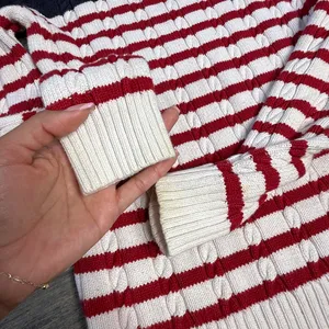 Vintage Tommy Hilfiger nautical fisherman cable knit sweater with red and white stripes at the hem and navy blue upper 100% cotton Made in Japan size small Has some minor yellowing spots as pictured barely noticeable on the hem and on the sleeves Ptp 15” Waist 13.5” Length 22” Inseam 19.25” Stretchy fabric #preppy #vintage #cableknit #fisherman #nautical thumbnail 7