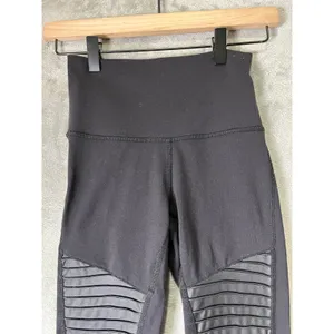 Alo Yoga Moto High Waisted Leggings Black XS Faux Leather Ribbed Panel thumbnail 2