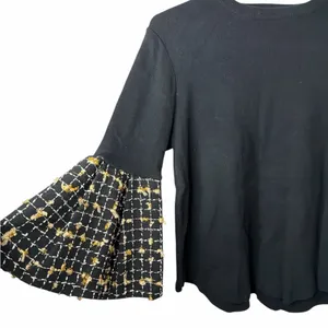 THML Tweed Angel Sleeve Top black gold tweed detailing on the bell sleeve NWT thumbnail 4