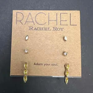 RACHEL Rachel Roy Gold Tone Rhinestone Stud 3 Pair Earring Set thumbnail 1