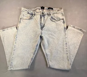 Cotton On 91 Slim Leg Acid Wash Jeans Light Blue Stretch Denim Size 34 thumbnail 1