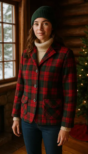 1960s Pendleton “49er” Wool Jacket – Vintage Red & Green Tartan Plaid – XS/S thumbnail 1