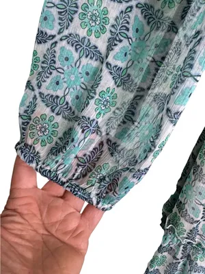 Lovestitch Rio Blue Patterned Maxi Wrap Dress Size L EUC Boho Chiffon thumbnail 6