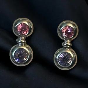 Vintage Joan Rivers silver tone pink and purple crystal dangle earrings thumbnail 1