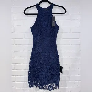 NEW Lulus Love Poem Navy Blue Lace Bodycon Halter Dress thumbnail 14