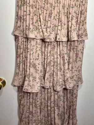 Lulus Cascading Crush Pink Floral Print Tiered Bustier Midi Dress size M thumbnail 5
