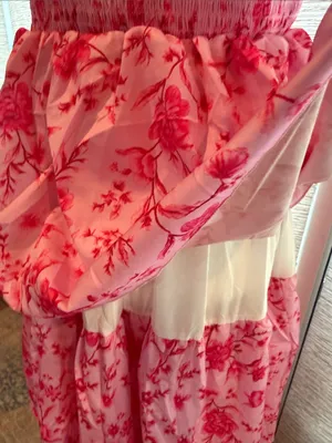 Wenrine Woman’s Tiered Summer Pink Floral Maxi Dress with Tie Straps thumbnail 8