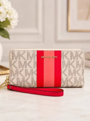 Michael Kors MK Logo Zip Around Phone Wallet Pink Stripe NWT thumbnail 4