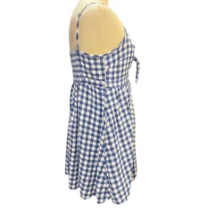 Old Navy L SL Tie Front Gingham Mini Dress Blue White Linen Blend Summer Picnic thumbnail 3
