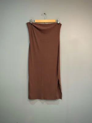 Brown Unbranded Ribbed Strapless Midi Dress Size L EUC thumbnail 3