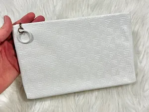 Vintage MCM White Textured Geometric Pattern‎ Zippered Cosmetic Bag Pouch clutch thumbnail 1