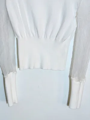 Idem Ditto White Cropped Sweater with Sheer Sleeves Size Medium Flaw thumbnail 3