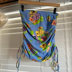 WAYF Blue Floral Ruched Drawstring Mini Skirt Size XS thumbnail 2