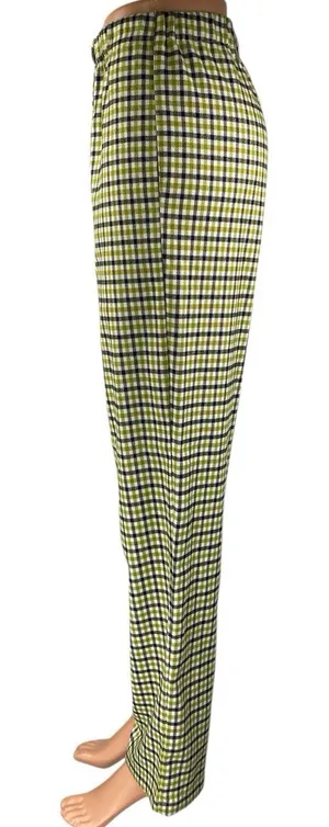 Brandy Melville Green Multicolor Checkered Straight High Waist Trousers Pants S thumbnail 1