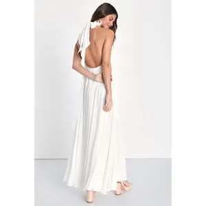 Lulus Corfu Charm Ivory O-Ring Halter Maxi Dress White Beachy Flowy Medium thumbnail 10