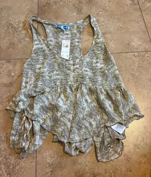 Urban Outfitters sheer Printed Peplum Tank Top thumbnail 1
