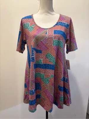 LuLaRoe Retro Floral Swing Tunic Top Size Small Black Mustard Teal Boho Artsy New With T thumbnail 2
