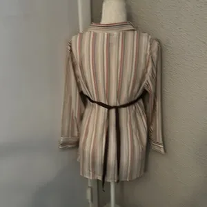 Motherhood Maternity Striped Button Up Tie Belt Elastic Waist Top L Multicolor thumbnail 2
