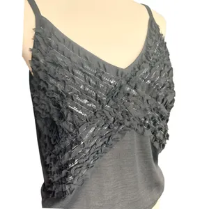 St. John Womens Black Wool‎ Blend Sequin Fringe Knit Camisole Top Size M thumbnail 2