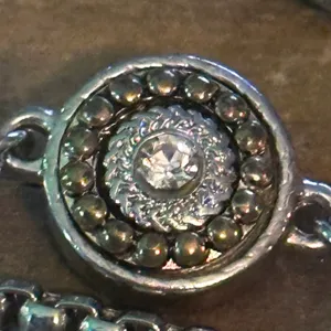 Long stationed rhinestone discs box chain necklace Silver thumbnail 4