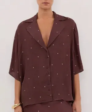 DISSH Melrose Dotted Button Down Blouse Sz‎ 6 Purple thumbnail 1